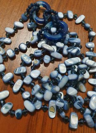 Ожерелье, бусы голубой перламутр, стекло8 фото