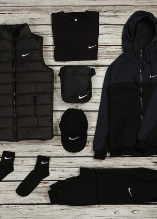 Комплект 6в1 nike жилетка + костюм синій + футболка + месенджер + кепка + шкарпетки