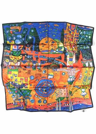 Шелковый платок шелк твил оранжевый разноцветный новый качественный