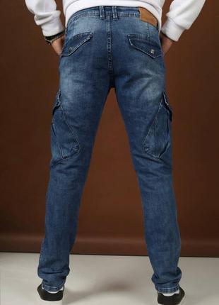 Актуальные прямые мужские джинсы с боковыми карманами классические мужские джинсы с накладными карманами мужские джинсы-карго синие мужские джинсы3 фото