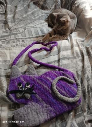 Клатч сумка котик валивания из шерсти ручная работа