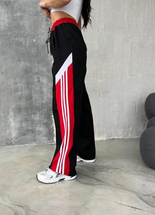 Стильные комбинированные джинсовые брюки с лампасами с трикотажными вставками, женские спортивные штаны с карманами