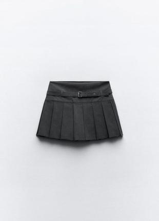 Серая трендовая юбка-шорты в складки с ремнем из новой коллекции zara размер s4 фото