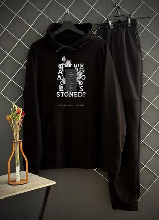 Демисезонный спортивный костюм inscription черный худи + брюки (двонитка)⚫️