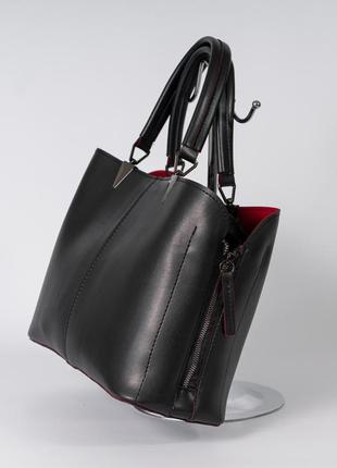 Жіноча сумка чорна з червоним сумка классична сумка базова сумка тоут ділова сумка2 фото