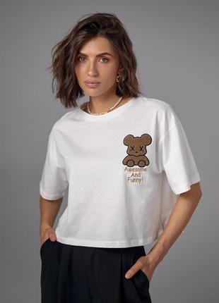 Укорочена футболка з ведмедиком та написом awesome and funny6 фото