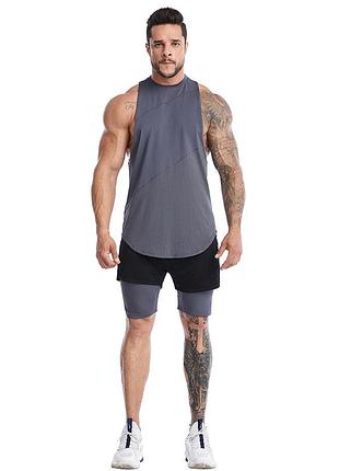 Майка мужская спортивная безрукавка для фитнеса серая