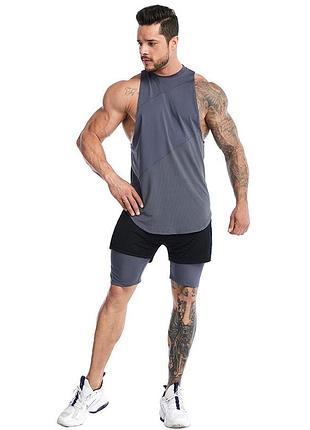 Майка мужская спортивная безрукавка для фитнеса серая
