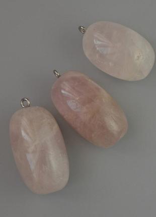 Кулон розовый кварц натуральный камень d-35х17мм+-