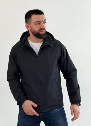 Куртка ветровка мужская серая синяя черная короткая курточка с капюшоном для мужчин не продуваемая укороченная парка плащёвка дождевик8 фото
