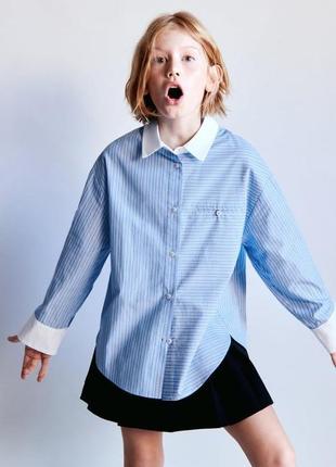 Стильная рубашка с длинным рукавчиком для девочки zara (зазара) испания6 фото