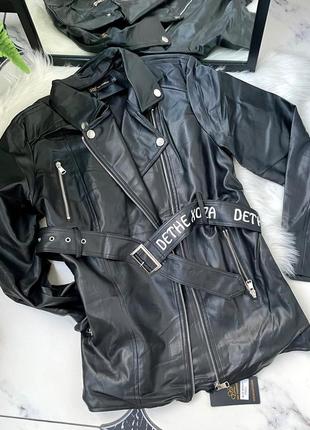 Куртка косуха удлиненная с поясом6 фото