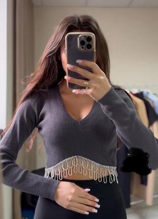 Шикарный топ zara, свитер с стразами
