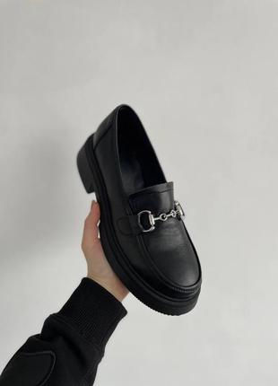 Лоферы кожа черные туфли женские2 фото