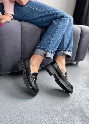 Лоферы кожа черные туфли женские3 фото