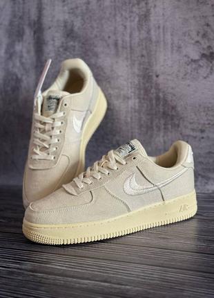 Чоловічі кеди кроси в стилі stussy x nike air force 1 low fossil