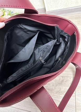 Женская стильная и качественная сумка шоппер из эко кожи бордо6 фото