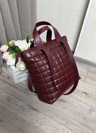 Женская стильная и качественная сумка шоппер из эко кожи бордо3 фото