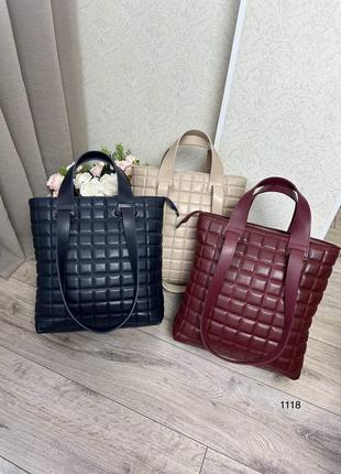 Женская стильная и качественная сумка шоппер из эко кожи бордо7 фото