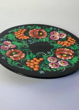 Тарелка деревяная расписная, тарелка декоративная, тарелка с росписью "цветы"4 фото