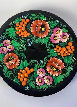 Тарелка деревяная расписная, тарелка декоративная, тарелка с росписью "цветы"