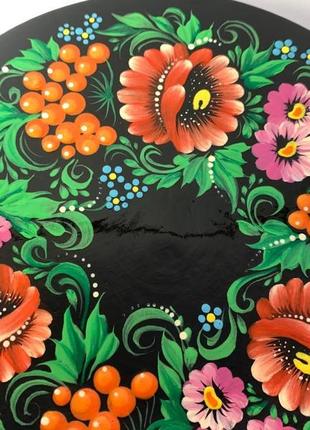 Тарелка деревяная расписная, тарелка декоративная, тарелка с росписью "цветы"