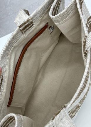 Трендовая бежевая сумка шопер celine селин текстиль кожаные вставки премиум качество5 фото