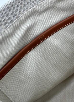 Трендовая бежевая сумка шопер celine селин текстиль кожаные вставки премиум качество9 фото