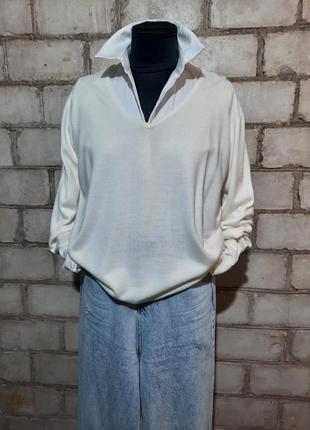 Базовый белый джемпер пуловер оверсайз2 фото