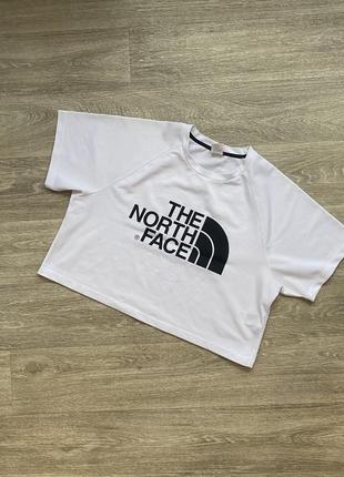 Стильная белоснежная оригинальная спортивная топ футболка с принтом the north face2 фото