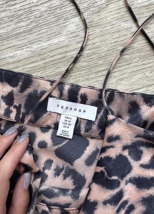 Стильное сатиновое платье в леопардовый принт слип дресс topshop tall 40/l5 фото