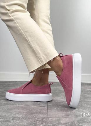 Рожеві пудра жіночі лофери туфлі сліпони мокасини з натуральної замші10 фото