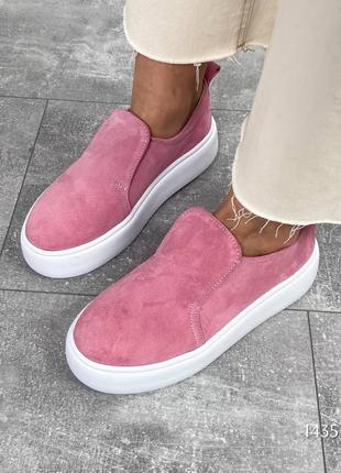 Рожеві пудра жіночі лофери туфлі сліпони мокасини з натуральної замші7 фото