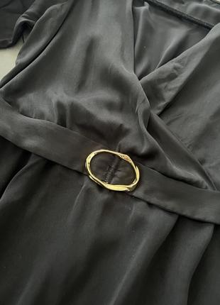 Блузка с поясом легкая ткань черная4 фото