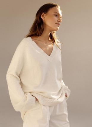 Базовый белый джемпер пуловер оверсайз1 фото