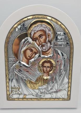 Икона святое семейство 14,7х18см арочной формы на белом дереве