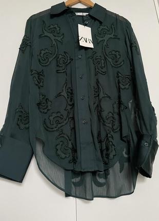 Рубашка с вышивкой из бисера  zara  блуза блузка4 фото