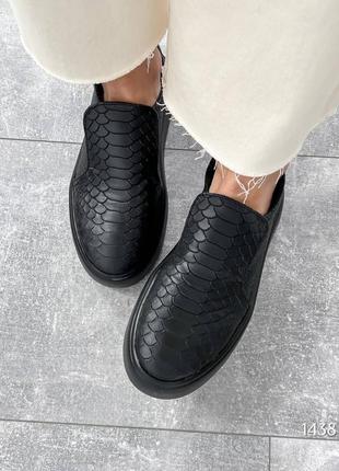 Черные питон женские лоферы туфли слипоны мокасины из натуральной кожи6 фото
