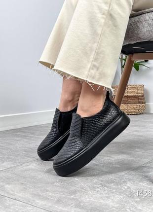 Черные питон женские лоферы туфли слипоны мокасины из натуральной кожи8 фото