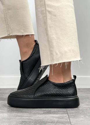Черные питон женские лоферы туфли слипоны мокасины из натуральной кожи2 фото