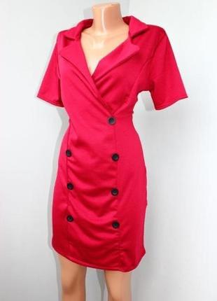 Стильное красное бордовое платье пиджак на пуговицах м, 46