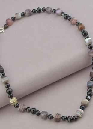 Бусы  агат,чешский хрусталь 50 см.