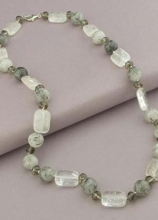 Бусы  волосатик,горный хрусталь,чешский хрусталь 56 см.