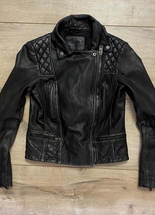 Женская кожаная куртка allsaints cargo leather biker jacket4 фото