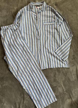 Пижама мужская полоскатая хлопковая брюки рубашка1 фото