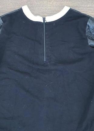 Стильный черный объемный свитшот с кожаным передом оверсайз м, 464 фото