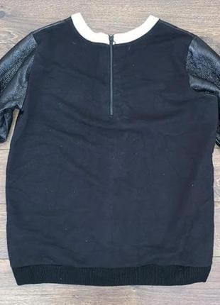 Стильный черный объемный свитшот с кожаным передом оверсайз м, 462 фото