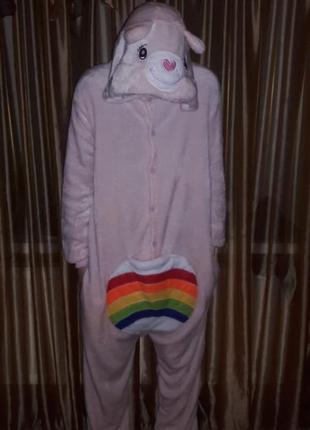 Шикарний новий зимовий кігурумі плюшевий комбез кролік зайчик радуга спальник комбінезон для дому та сну м/л