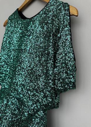 Стильное праздничное зеленое платье в пайетке блестящее с открытой спиной h&m 36/s9 фото