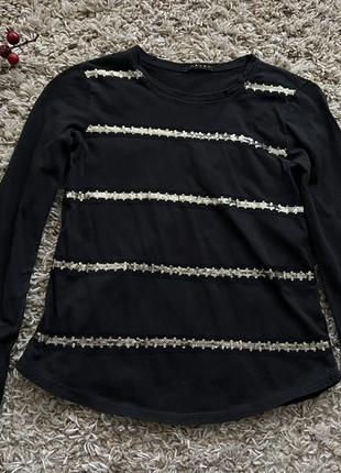 Чёрный реглан кофточка с пайетками sisley